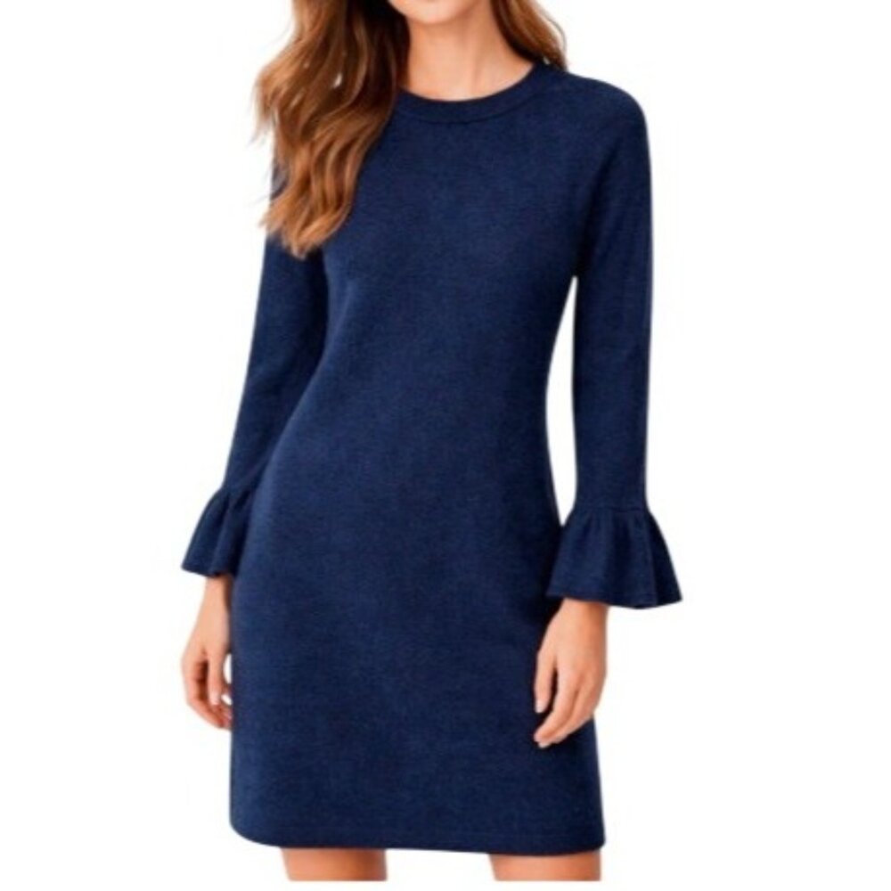 Banana Republic Women's M Wool Blend Sweater Dress Navy Blue Flare Sleeve NWT